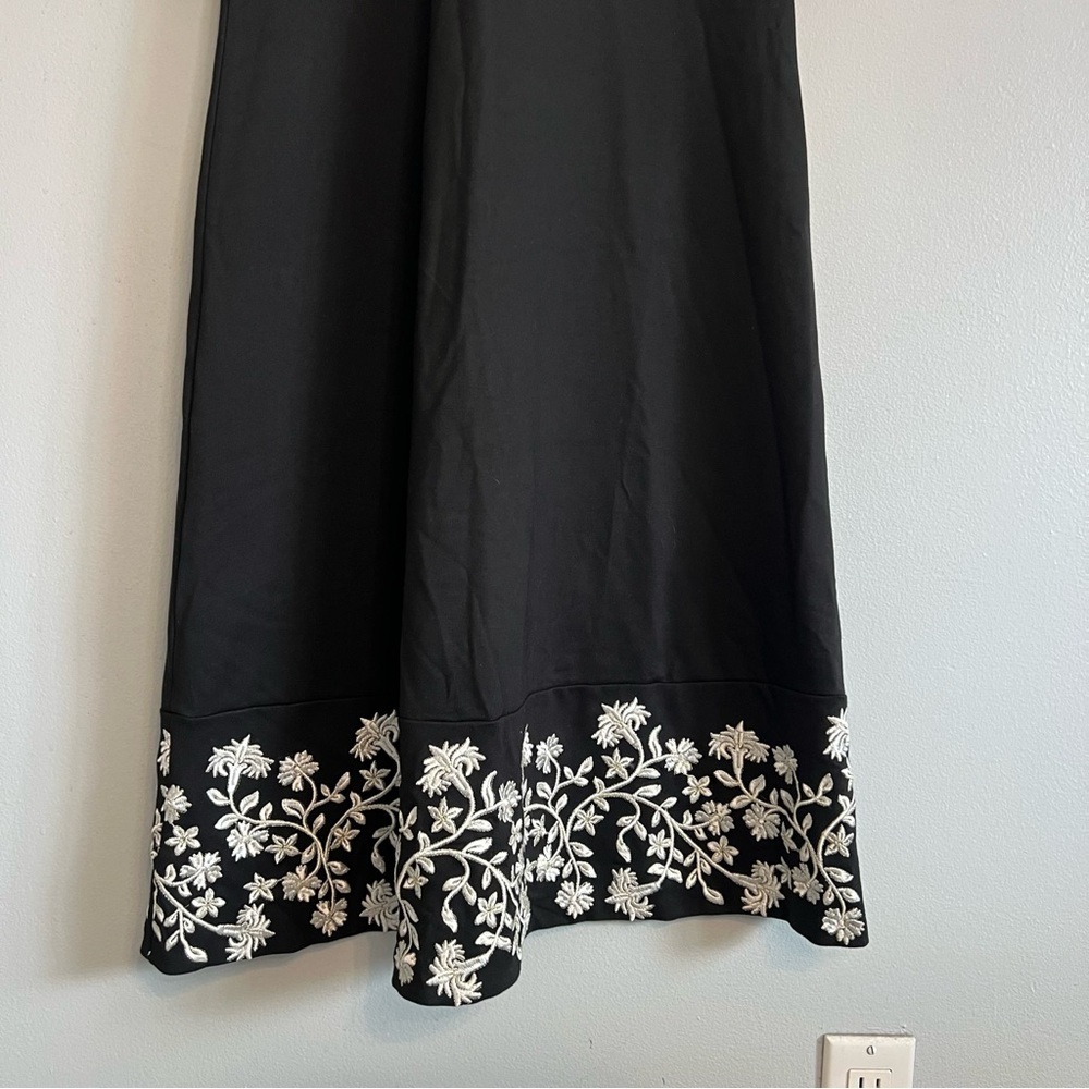 Christian Siriano For J.Jill Ponte Knit Embroidered Midi Dress Cream Black Sz S - Picture 4 of 14